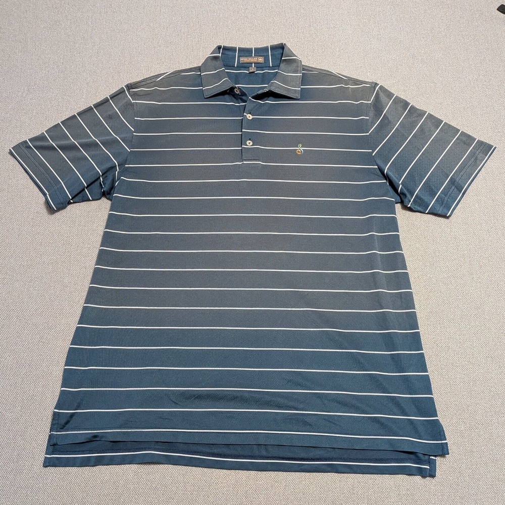 Peter Millar Men's Blue Green White Stripe Polo Shirt L Summer Comfort